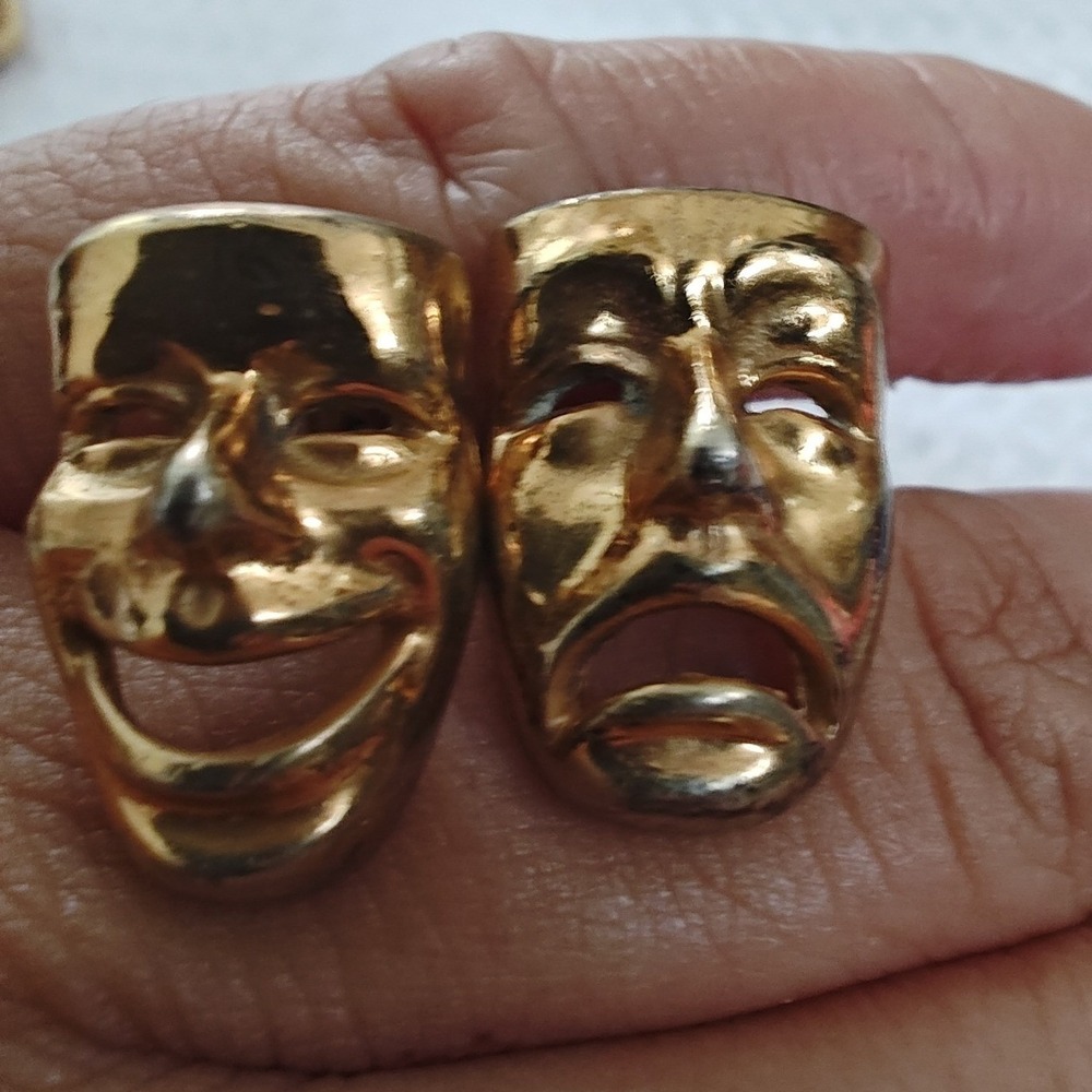Vintage Comedy Tragedy Theater Mask Cufflinks | Classic Drama Happy Sad Face